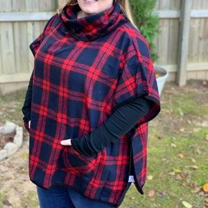 Kori America | Cozy Red Plaid Poncho